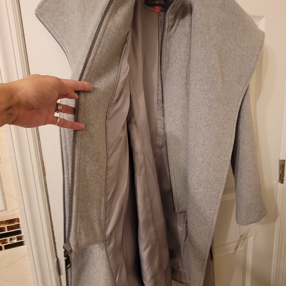 Vince Camuto for Macy's Asymmetrical Wool Coat with black Vegan trim in size xs - Picture 14 of 16